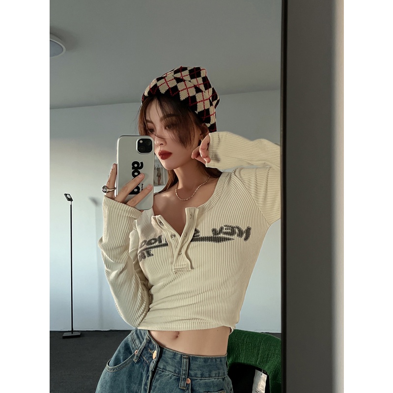 Áo Croptop Dài Tay Phong Cách Retro Mỹ Gợi Cảm JH-CX-71