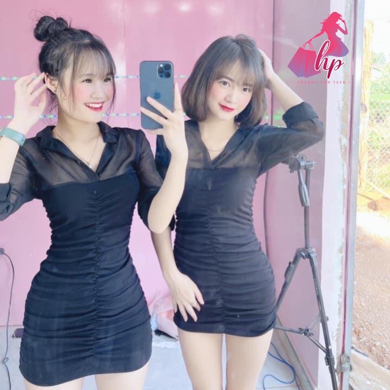 Váy đầm body thun cotton phối vải voan mẫu mới