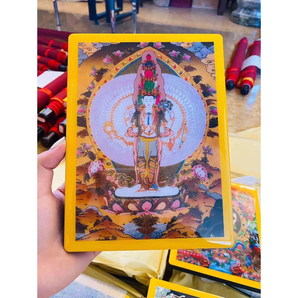 TRANH THANGKA BỔN TÔN MIKA CAO CẤP BÀY BÀN TÂY TẠNG 15X20CM - NHỎ GỌN