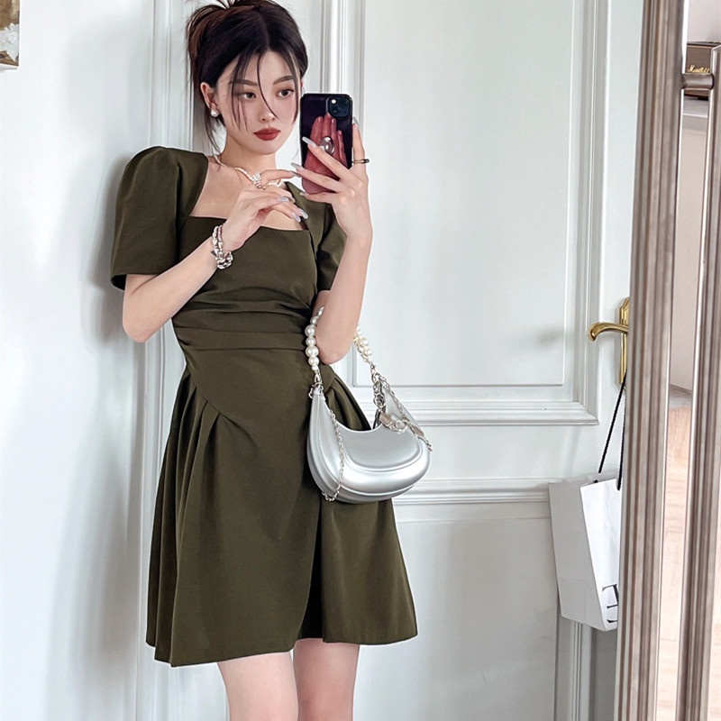 Đầm Chữ A Tay Ngắn Cổ Vuông Thời Trang Dự Tiệc Cho Nữ