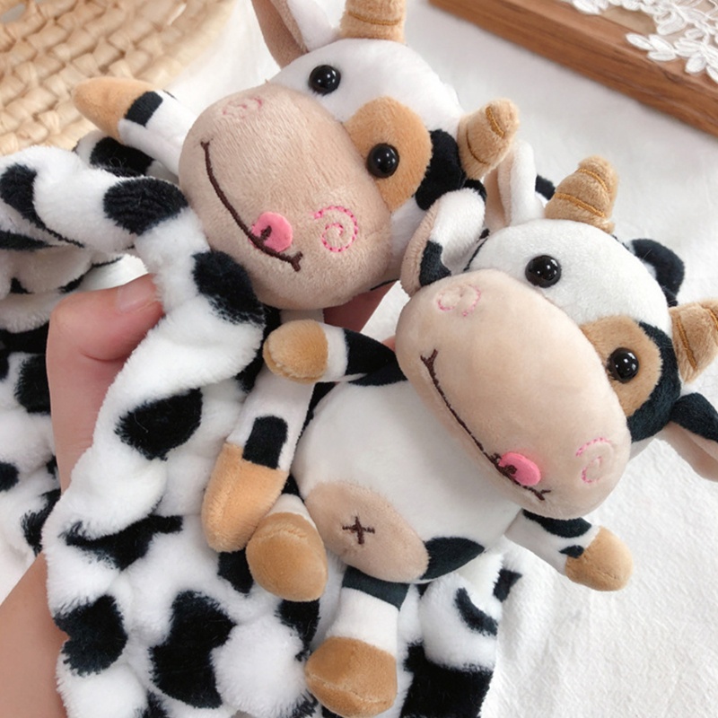 Băng Đô Cài Tóc Bản Rộng Co Giãn In Họa Tiết Bò Sữa Hoạt Hình Dễ Thương