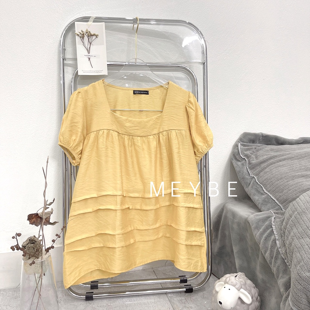 Áo bầu xinh MEYBE mùa hè công sở vải đũi kiểu 3 tầng áo mềm mát Freesize