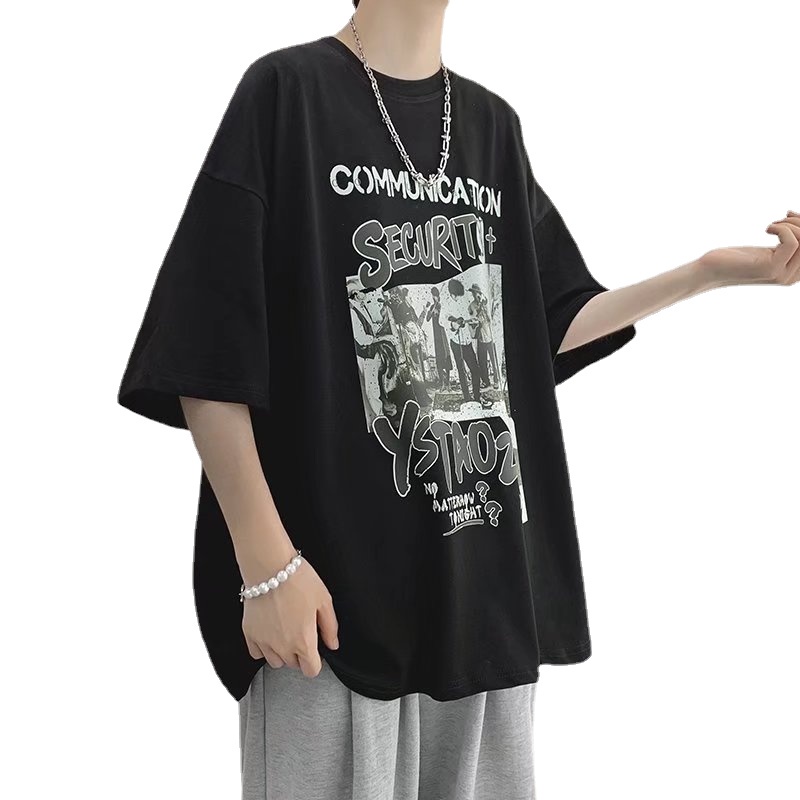 Áo Thun Tay Ngắn Dáng Rộng In Họa Tiết Hoạt Hình Phong Cách Hip Hop Thời Trang Mùa Hè Cho Nam size M-8XL