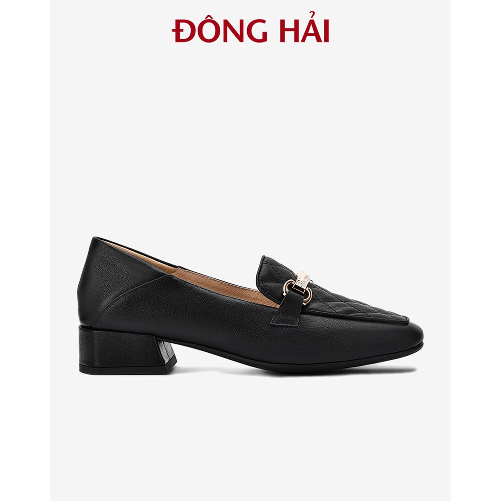 Giày lười nữ Zuciani gót vuông 3cm đính khóa cài viền đá nữ tính - GZD45