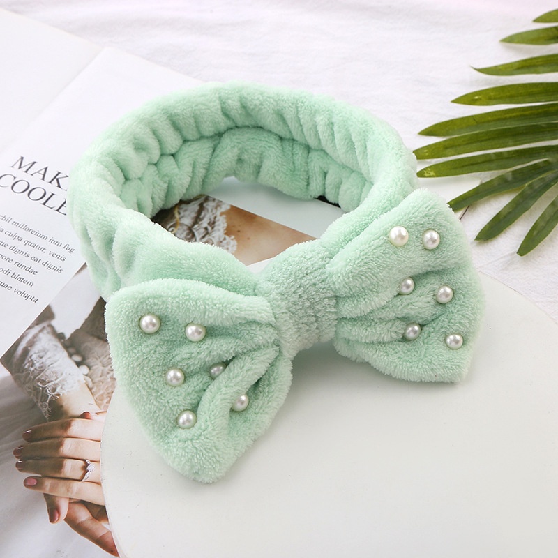 (Hàng Mới Về) Băng Đô Nơ Đính Ngọc Trai Giả Bằng Vải Bông Phong Cách Hàn Quốc