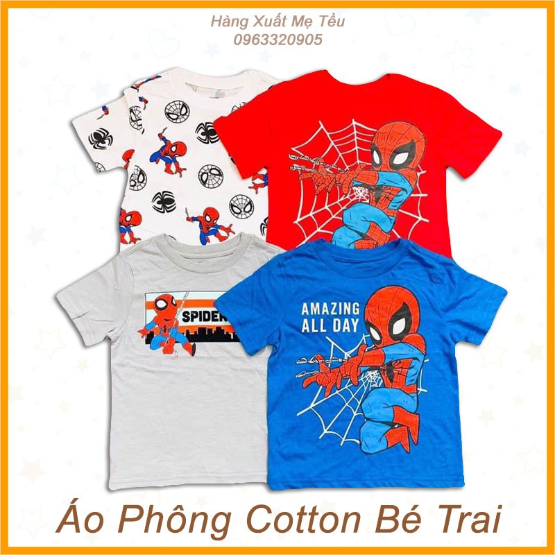 Áo Phông Cotton Cho Bé Trai Cổ Tròn Họa Tiết Siêu Nhân, Người Nhện....Hàng Xuất Mẹ Tều Chất Đẹp Size Từ 6 Đến 30kg