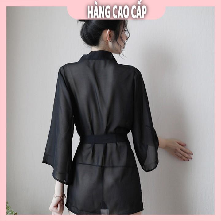 Váy ngủ xuyên thấu gợi cảm áo choàng sexy kiểu kimono tay dài có túi xinh xắn | BigBuy360 - bigbuy360.vn