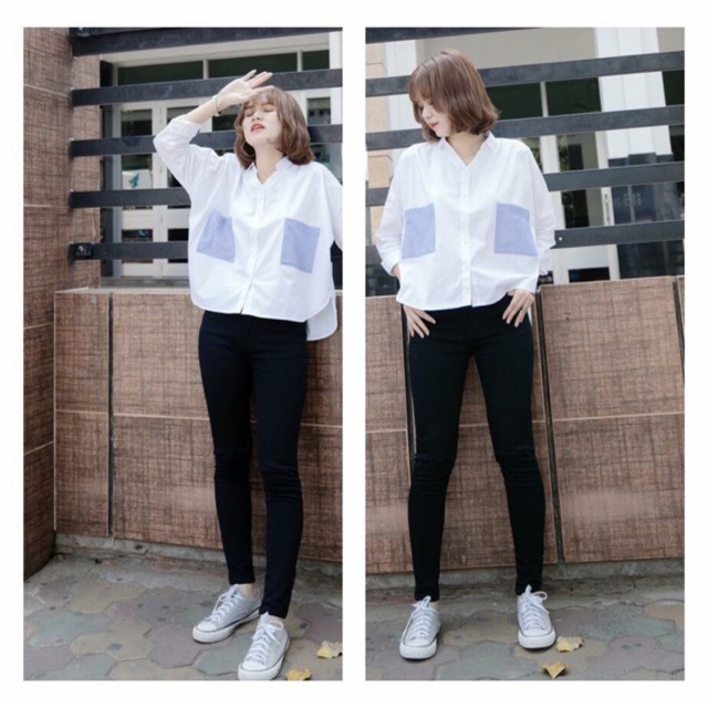 Áo sơ mi Oversize phối 2 túi
