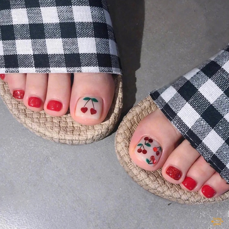 Set 24 Miếng Dán Móng Chân Giả Ngắn Nhiều Màu Sắc Thời Trang