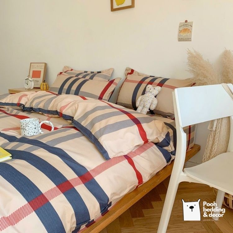 Bộ Vỏ Chăn Ga Giường Gối 4 Món Cotton 3D Cao Cấp Hoạt Tiết Burberry Sang Trọng Đủ Size Poohbedding