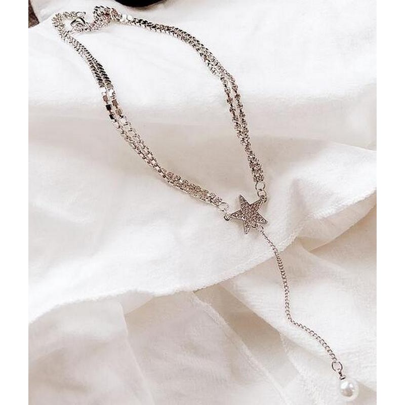 Dây chuyền ngôi sao thả hạt đá lấp lánh vòng cổ choker đính đá phụ kiện nữ thiết kế thời trang phong cách Hàn Quốc