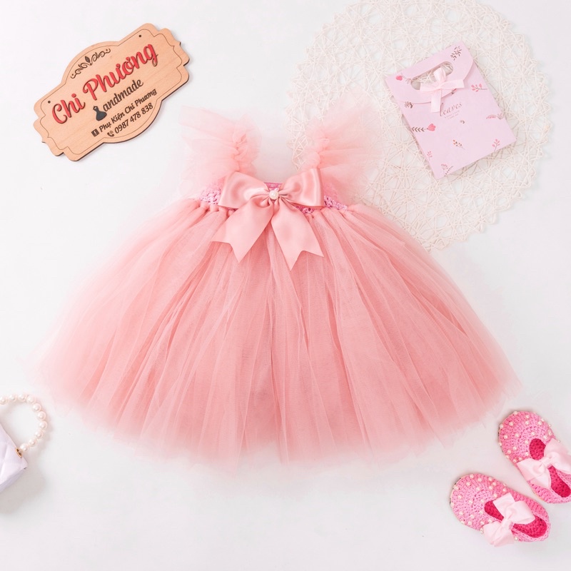 Đầm cánh tiên màu hồng Hàn Quốc cực xinh cho bé từ 1 tháng đến 8 tuổi