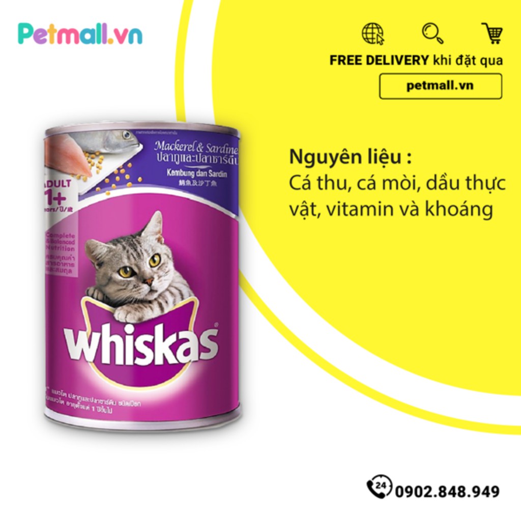 [Mã 267FMCGSALE giảm 8% đơn 500K] Pate WHISKAS Cá thu lon 400g