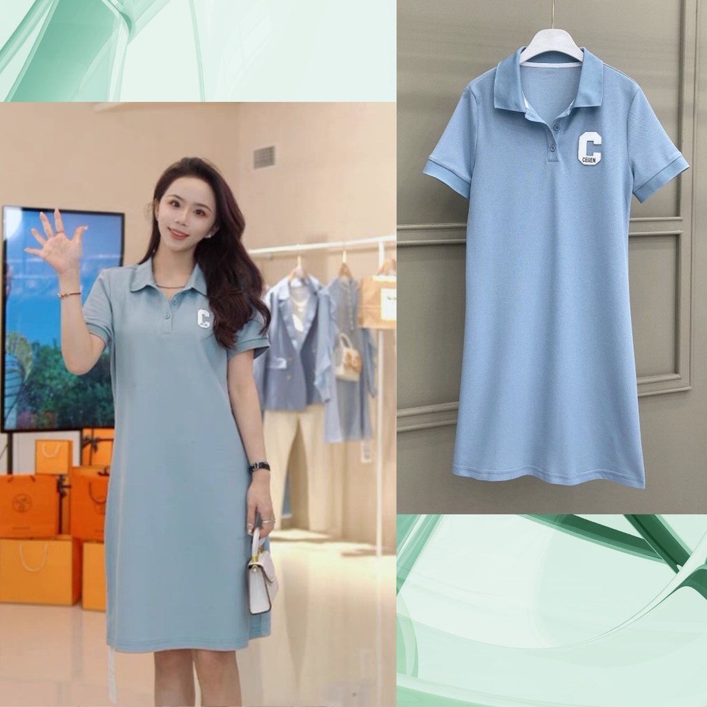 Váy polo nữ suông cộc tay thêu chữ, Đầm suông nữ chất vải poly bền đẹp  thoáng mát thời trang mùa hè cao cấp_DP01