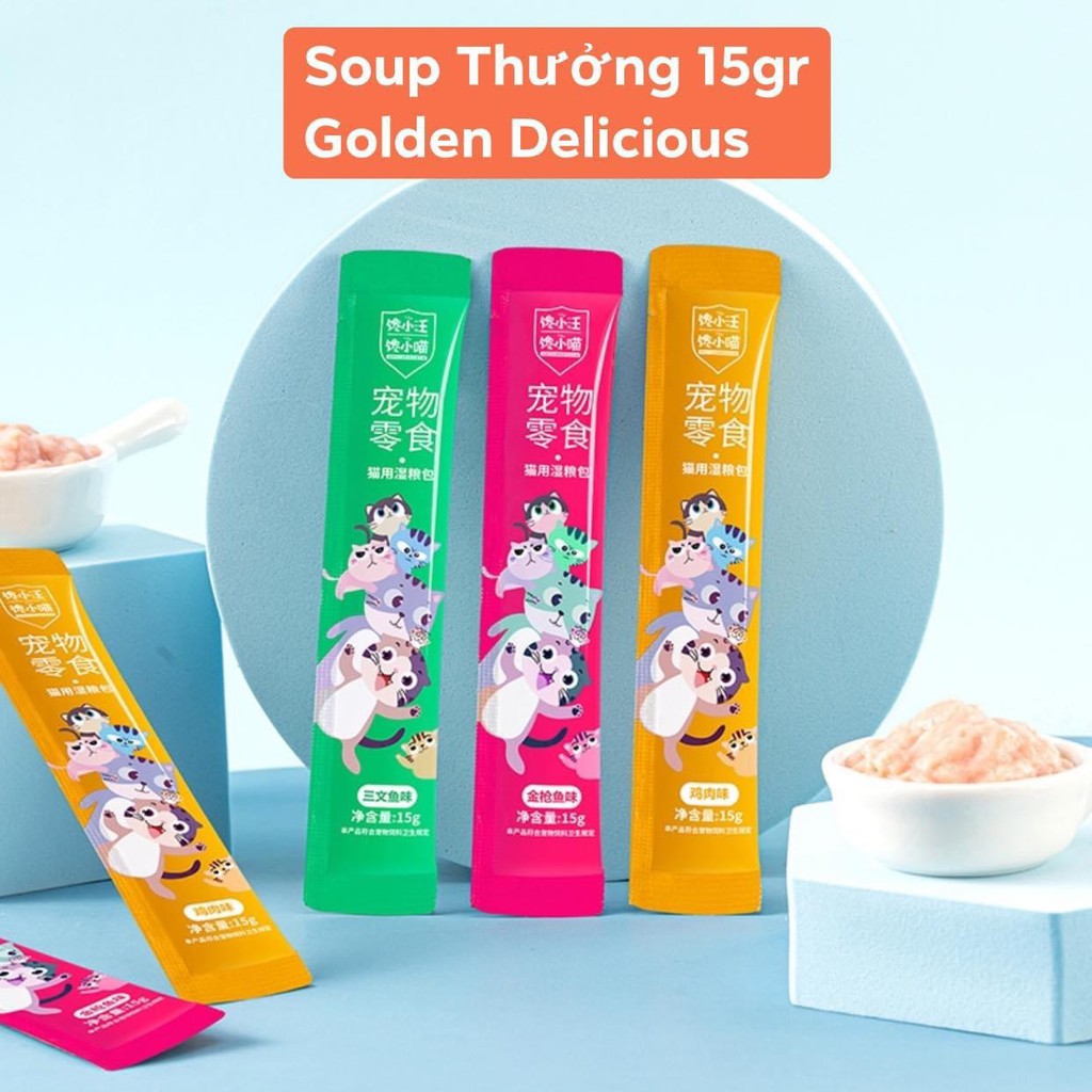 Soup Dinh Dưỡng Soup Thưởng 15Gr Cho Mèo - 3 Vị: Gà, Cá Hồi, Cá Ngừ - Thơm Ngon Mèo Nào Cũng Thích