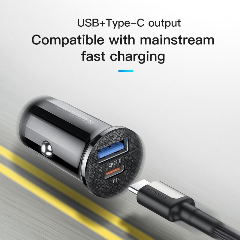 Tẩu sạc nhanh KUULAA tốc độ cao QC 3.0_2 cổng USB + PD hàng cao cấp phụ kiện ô tô xe hơi