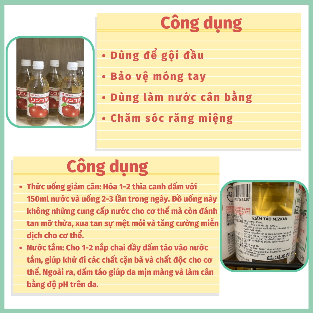 Giấm Táo Mizkan 500ml Nhật Bản nhiều công dụng: làm đẹp, làm đồ ăn, gội đầu, răng miệng