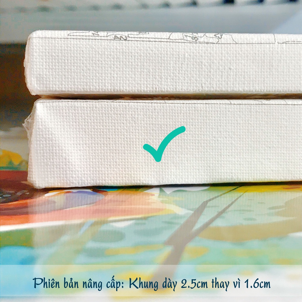 Tranh sơn dầu số hóa tự tô màu theo số Gam Làng Quê Chú Bé Câu Cá căng sẵn khung 2,5cm size 40x50cm TQ0730