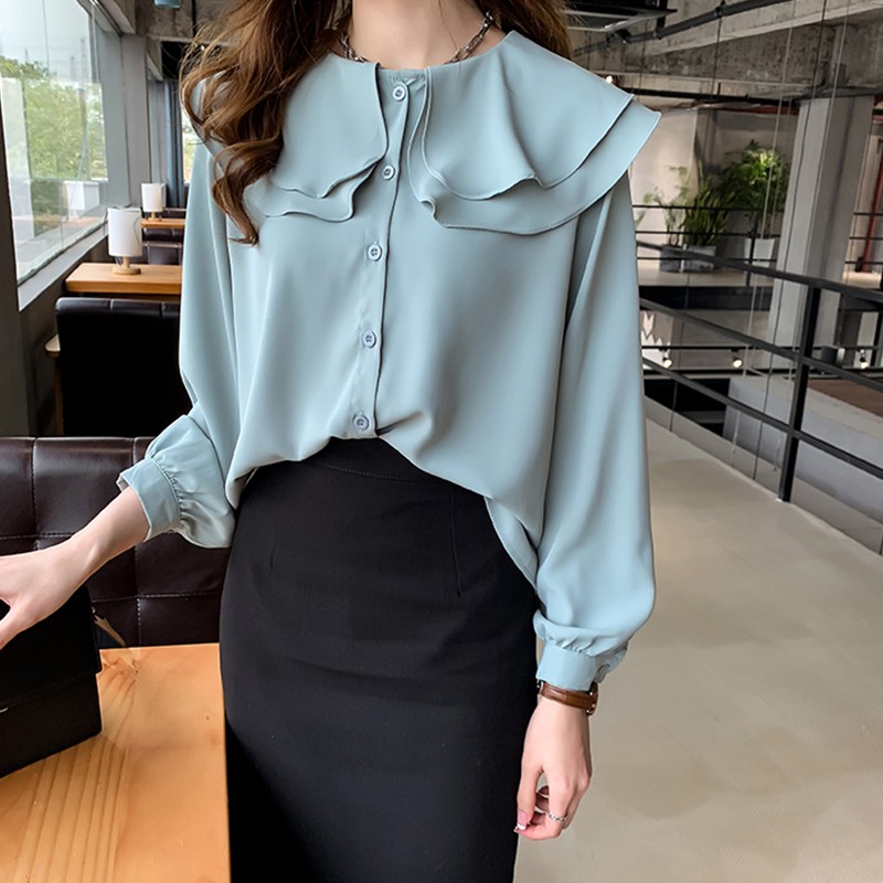 Áo Sơ Mi Voan Hai Lớp Cổ Lá Sen Size M-3xl