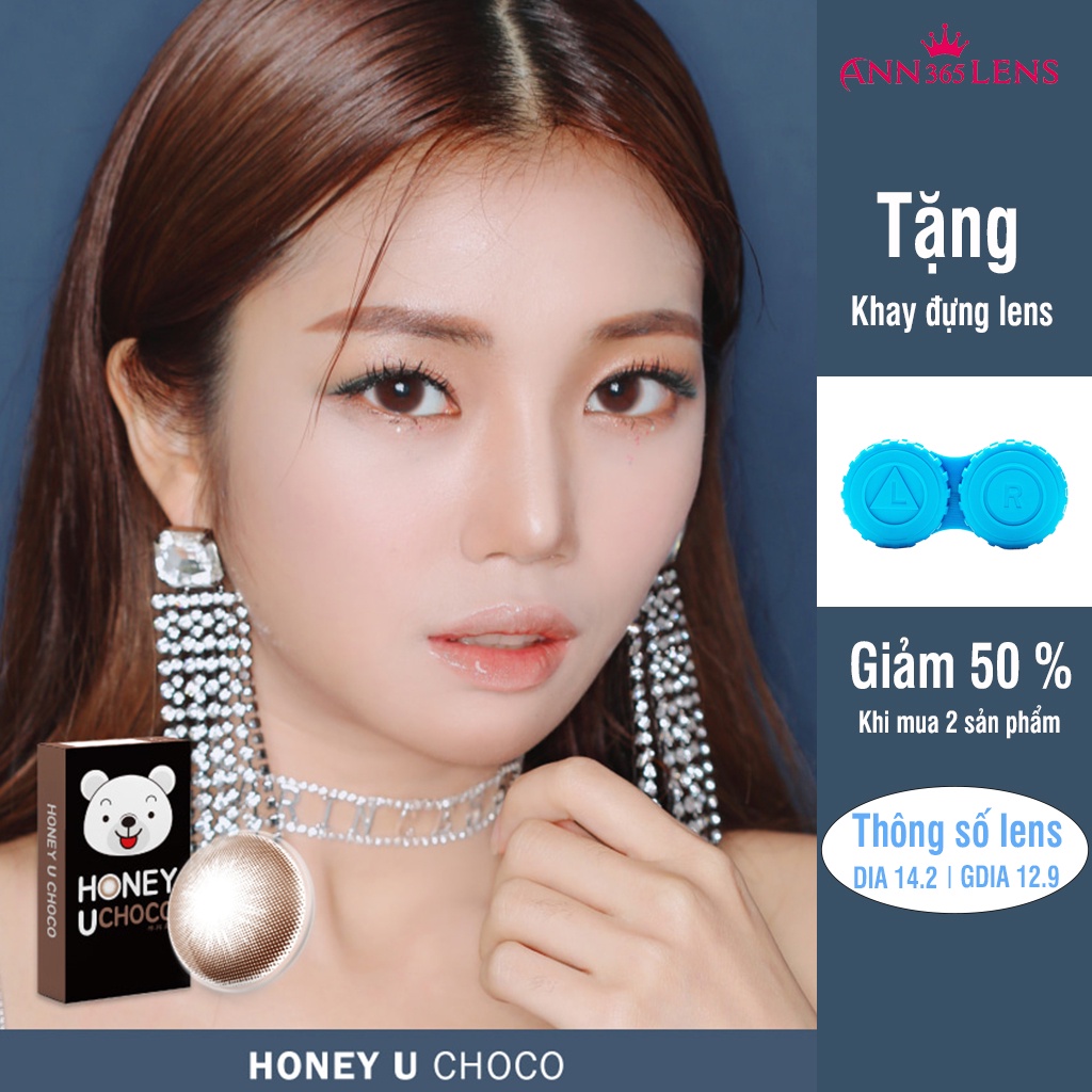 Lens cận 1 tháng màu nâu tự nhiên Honey U Choco ANN365 dành cho mắt nhạy cảm