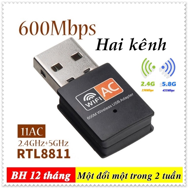USB AC600 thu sóng WIFI 5G dùng cho máy tính xách tay-máy tính để bàn-máy tính bảng