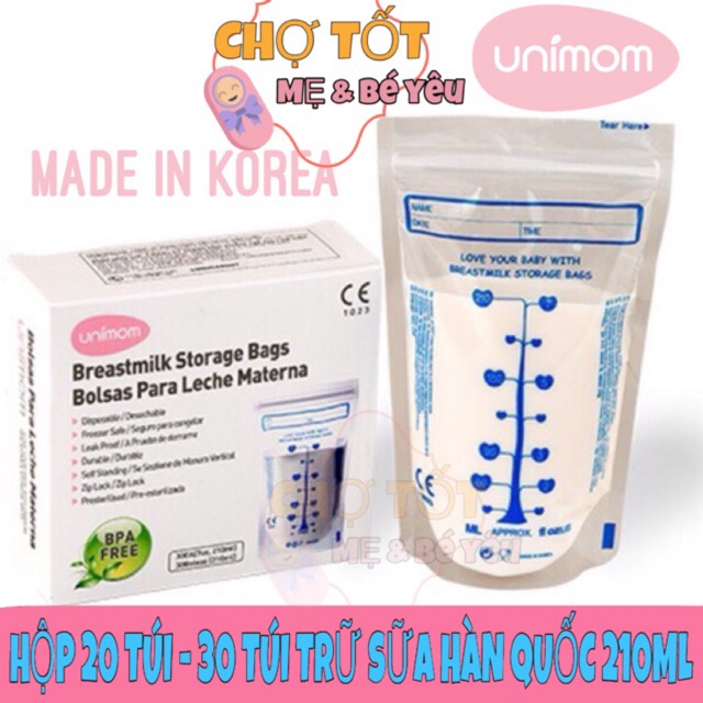 TÚI TRỮ SỮA UNIMOM HỘP 20 TÚI/30 TÚI-210ML HÀN QUỐC