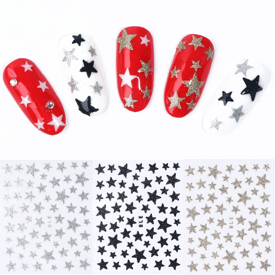 【P&amp;T】1pcs 3D Nail Slider Stars Stickers Glitter Shiny Decoration Adhesive DIY Sticker Nail Art Tips Manicure