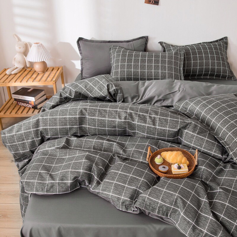 Bộ vỏ chăn ga gối 4 món Cotton Poly Kẻ dạ