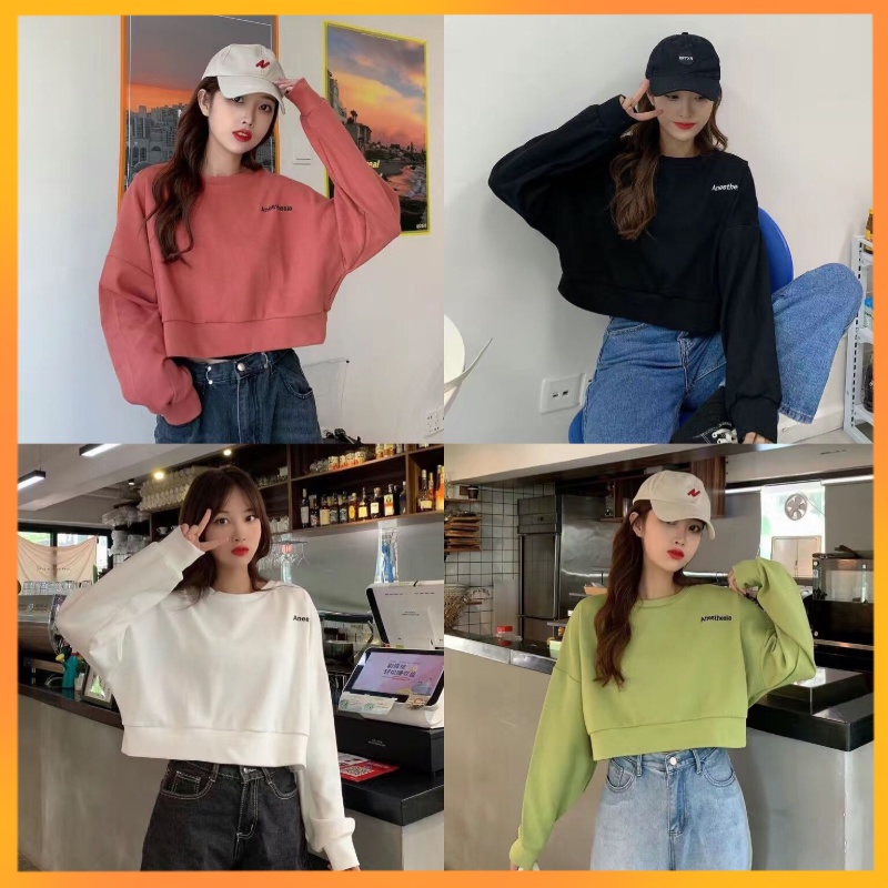 ❤️❤️Áo Sweater croptop tay dài dáng rộng thiết kế trẻ trung nữ