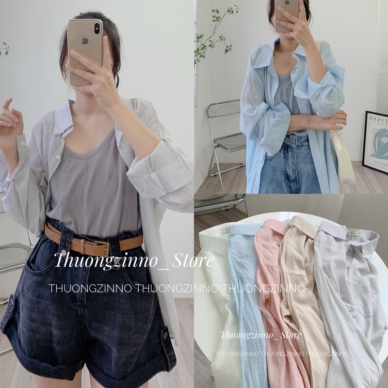 [Hàng chất lượng]Set sơ mi kèm áo hai dây”Decheeep” chất tơ xước mềm loại 1 Set áo khoác kèm áo 2 dây hàng Quảng Châu