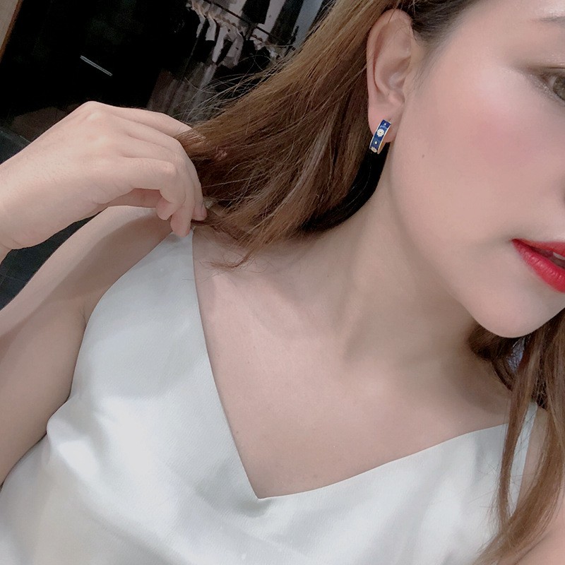 Bông tai tráng men họa tiết hình hoa MS220