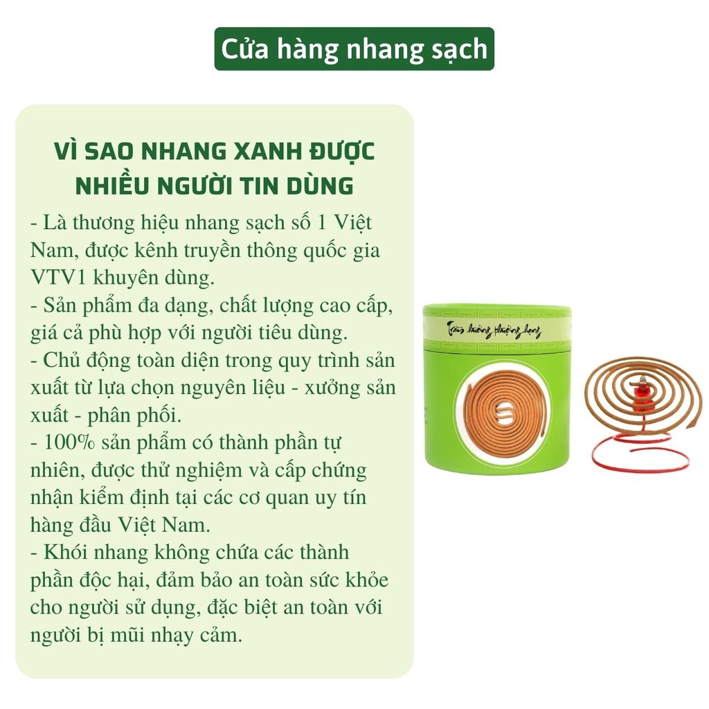 Nhang vòng trầm hương Nhang Xanh - Thời gian cháy 3h, hương thơm dịu nhẹ, tự nhiên