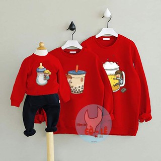 Áo gia đình thu đông diện tết, áo nỉ sweater dài tay màu đỏ may mắn, hàng loại 1