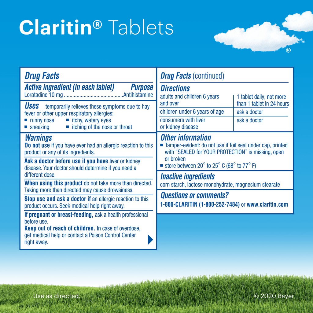 [DATE 6/2022] Claritin 24 Hour Non-Drowsy Allergy Relief Tablets 10 mg SET TÁCH LẺ 10 VIÊN