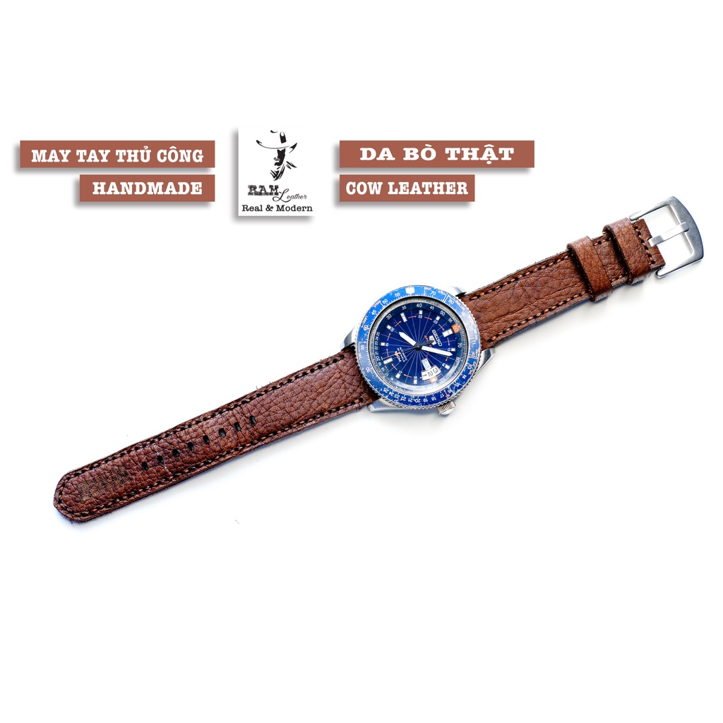 Dây đồng hồ da bò nâu mận cao cấp RAM Leather classic 1951 tặng khóa chốt và cây thay dây