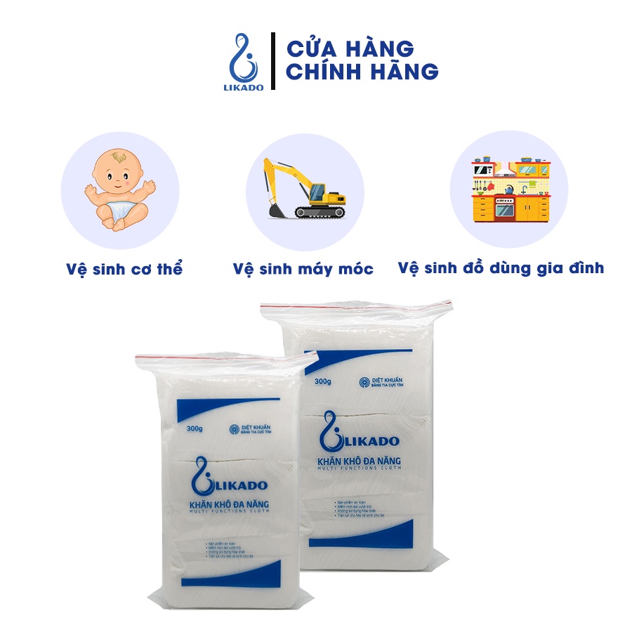 Khăn vải khô đa năng cho bé LIKADO 300g 270 tờ (15x20cm)(6 gói)