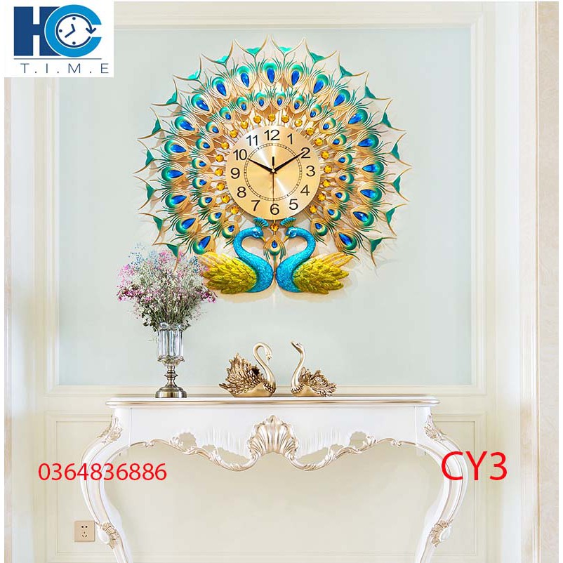 Đồng hồ treo tường trang trí chim công CY3 kích thước 70x70 cm