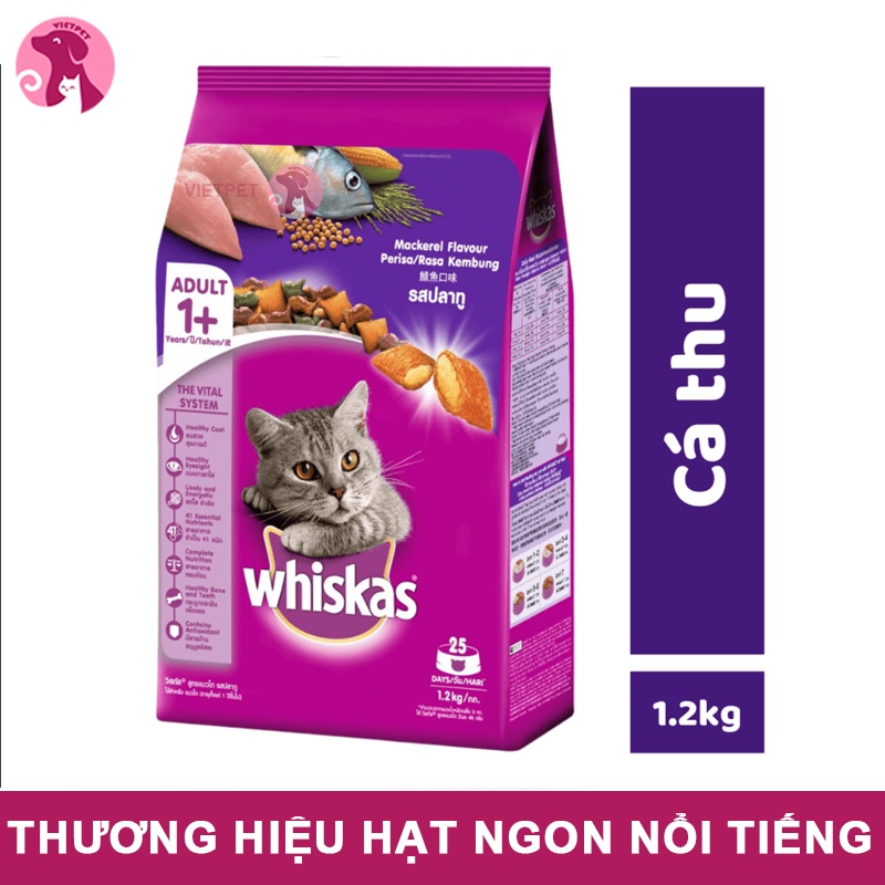 WHISKAS - Thức ăn cho mèo lớn dạng hạt (Full vị) (Cá biển/ Cá ngừ/ Cá thu) (1.2kg)