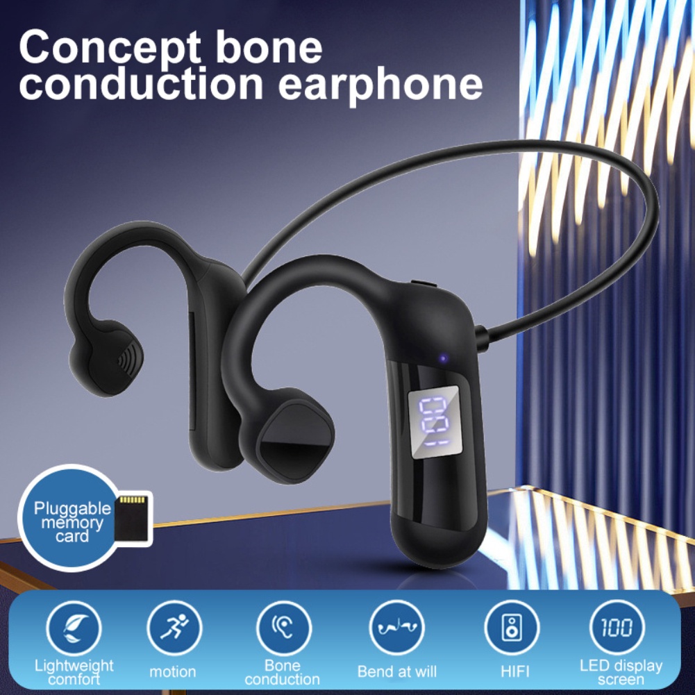 Tai nghe dẫn truyền qua xương Akz-g1 Tai nghe Bluetooth không dây có đèn LED hiển thị kỹ thuật số hỗ trợ thẻ Tf