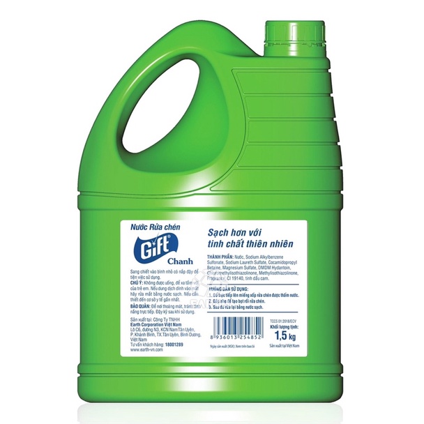 Nước rửa chén Gift 1kg5 can lớn tiết kiệm tiện lợi siêu sạch không hại da tay thơm mát nhiều bọt sạch chén/bát/đũa/nĩa