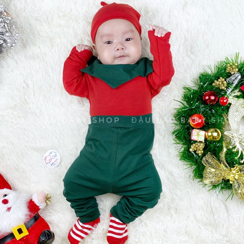 Body chip kèm quần, tặng mũ củ tỏi cho bé size 0-12M, body chip kèm quần Đậu Đậu