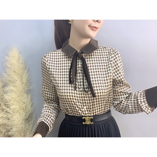 Sơ mi caro cổ hoa nâu