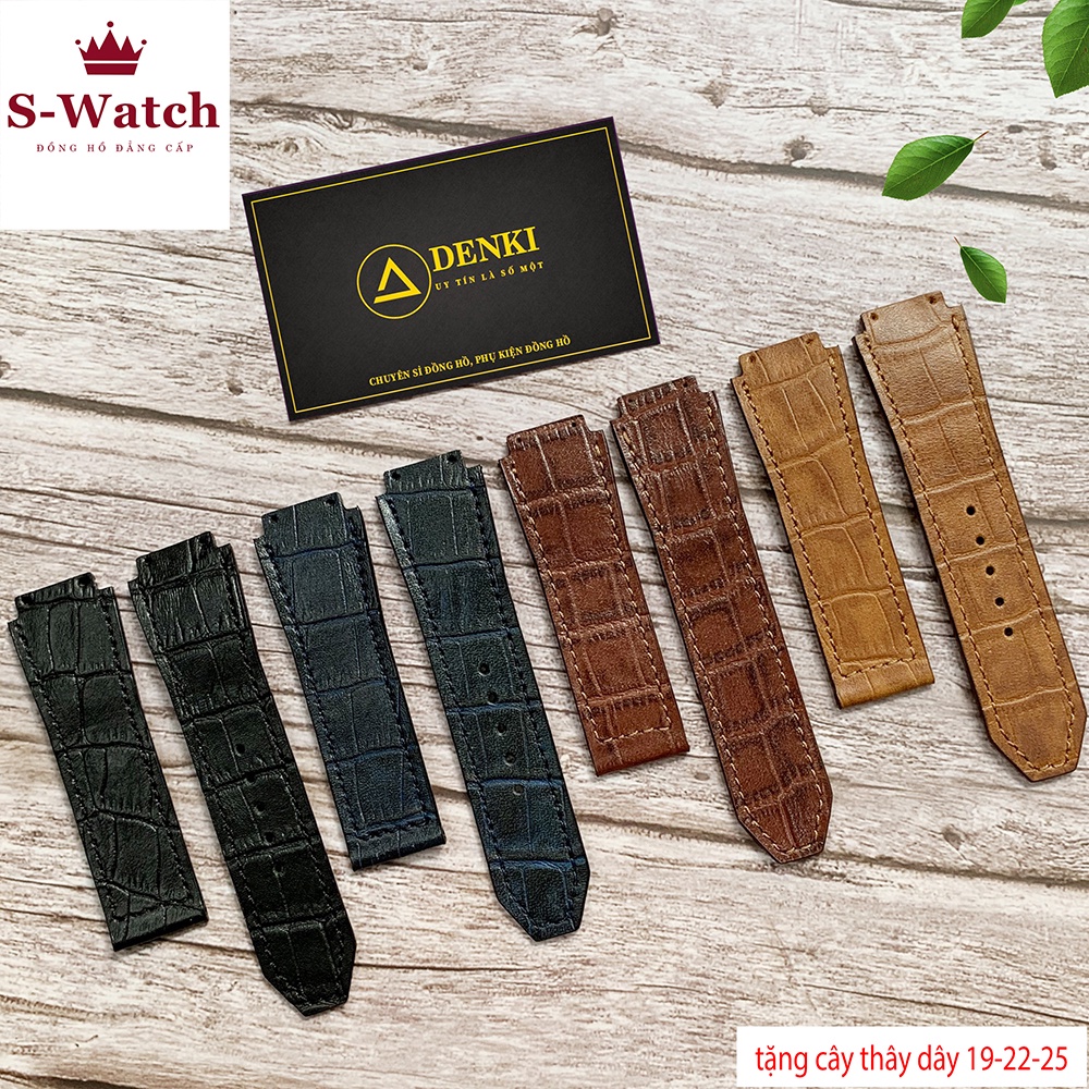 [DA THẬT ] Dây đồng hồ Hublot nam cao cấp thủ công size 42 - da cá sấu  19 x 25 x 22mm (tặng cây thây dây)