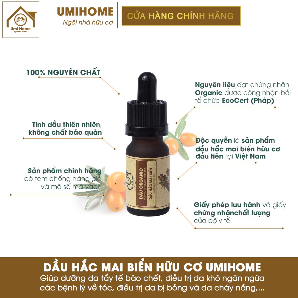 Dầu Hắc Mai Biển phục hồi tái tạo da hữu cơ UMIHOME nguyên chất | Sea buckthorn oil 100% Organic 10ML