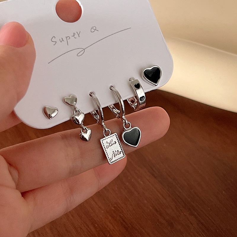 Set 6 bông tai nữ AY hình trái tim nhiều kiểu dáng thời trang