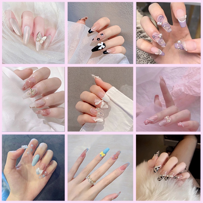 Set 24 móng tay giả đính đá thời trang dành cho nữ