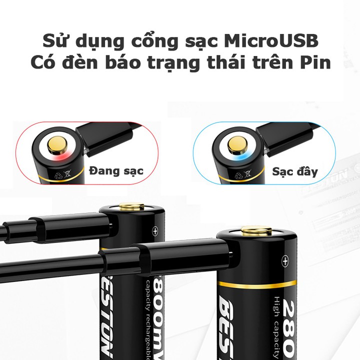 Combo 2 Pin sạc 1.5V AA AAA pin lithium Beston cổng sạc microUSB trên thân pin 800mwh 1000mwh 2800mwh 3500mwh