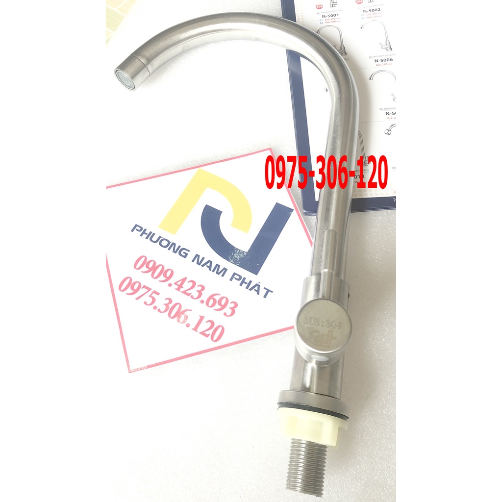 [ỐNG PHI 24] Vòi Rửa Chén Bát Lạnh Inox 304 quay 360 độ dùng cho 2 hộc chậu N5001 Fotar VÒI PHI 24