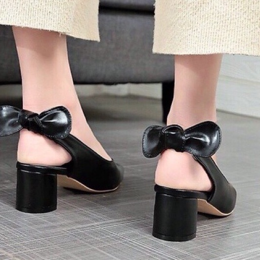 Giày cao gót 5P mũi nhọn quai chun Nơ Mã BBC9