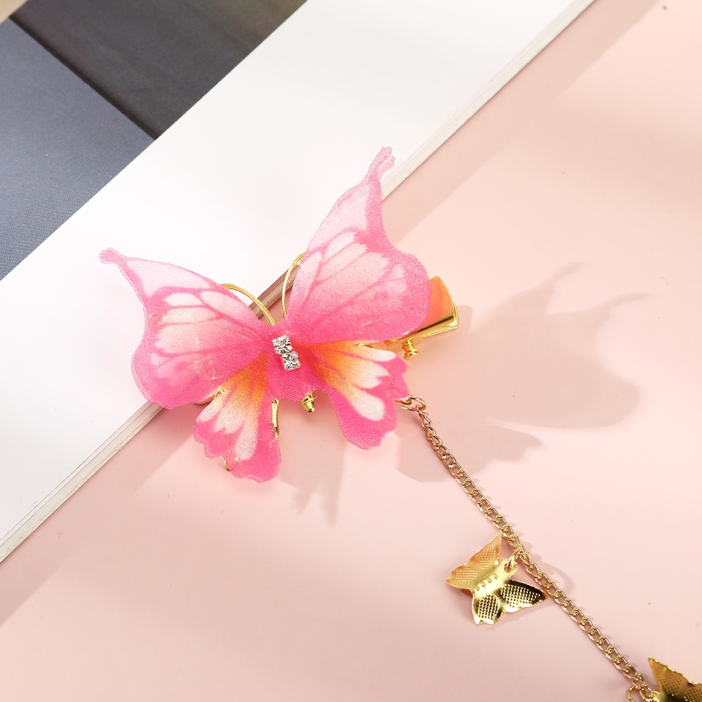 Kẹp tóc HAIMEIKANG chuỗi dây dài trang trí bươm bướm đính đá phong cách đơn giản thời trang